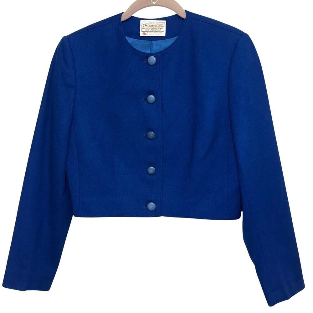 Pendleton Vintage‎ Royal Blue Cropped Virgin Wool Button Front Jacket Petite